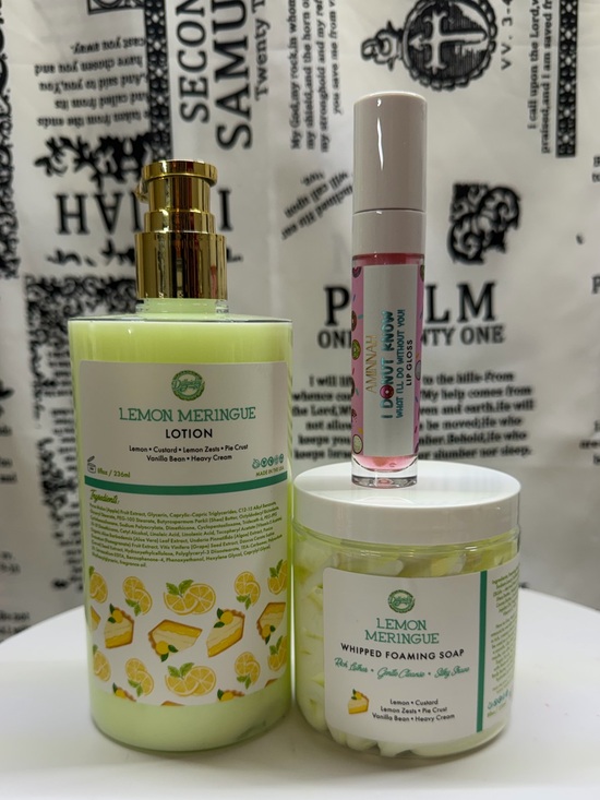 Aminnah Other - Aminnah Lotion & Whipped Foaming Soap Set With Lip Gloss- Lemon Scented